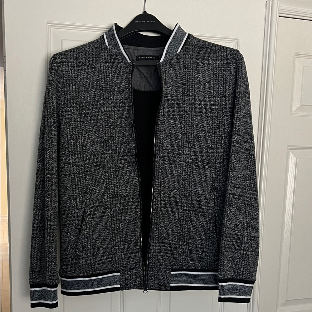Vince Camuto Charcoal and Black Check Bomber Jacket